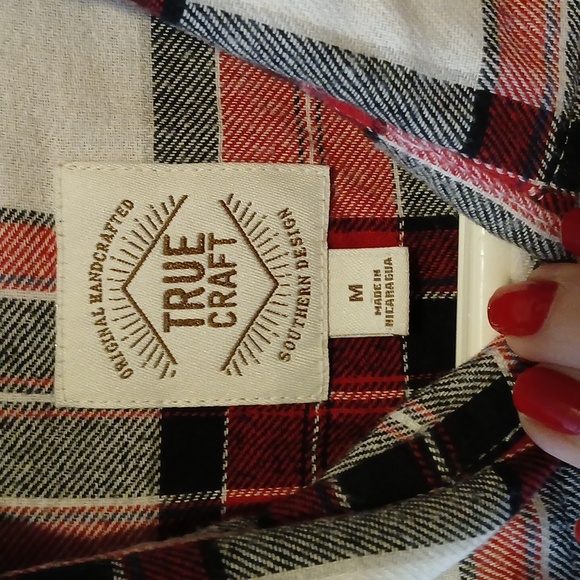 TrueCraft Men's Tartan Flannel Button Down Shirt In Red/White/Grey - Picture 2 of 5